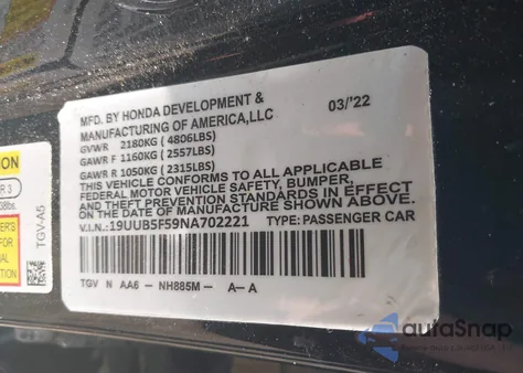 2022 Acura Tlx A-Spec Package z USA, uszkodzony, nr VIN 19UUB6F53NA003883